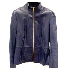 Stretch leather jacket, dark blue color